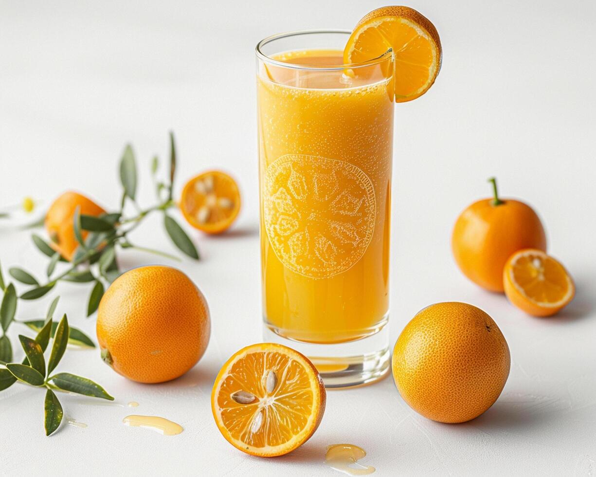 a glass of orange juice photo