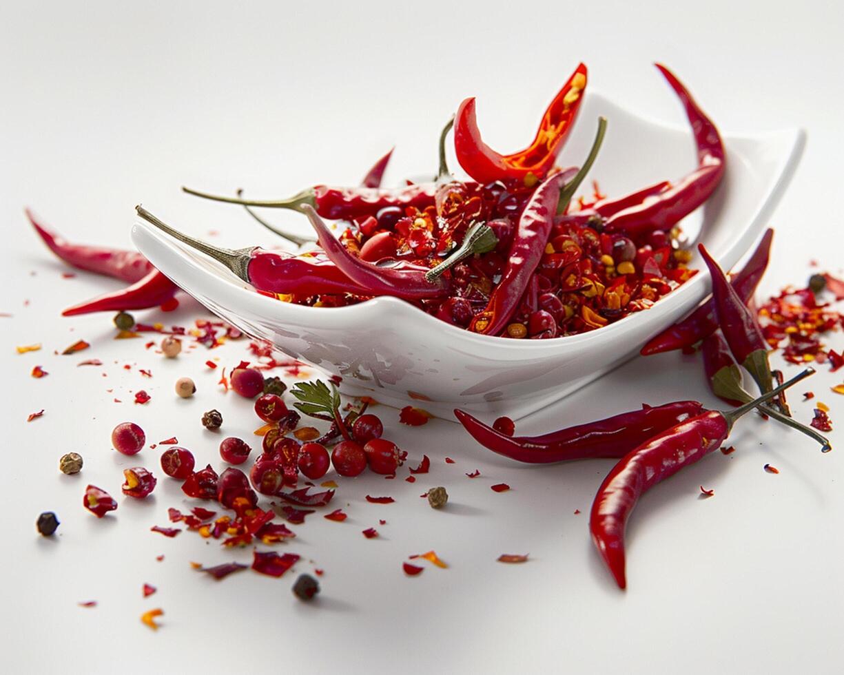 a bowl filled with red chili peppers photo