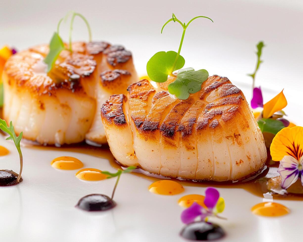 a plate with two scallops on it photo