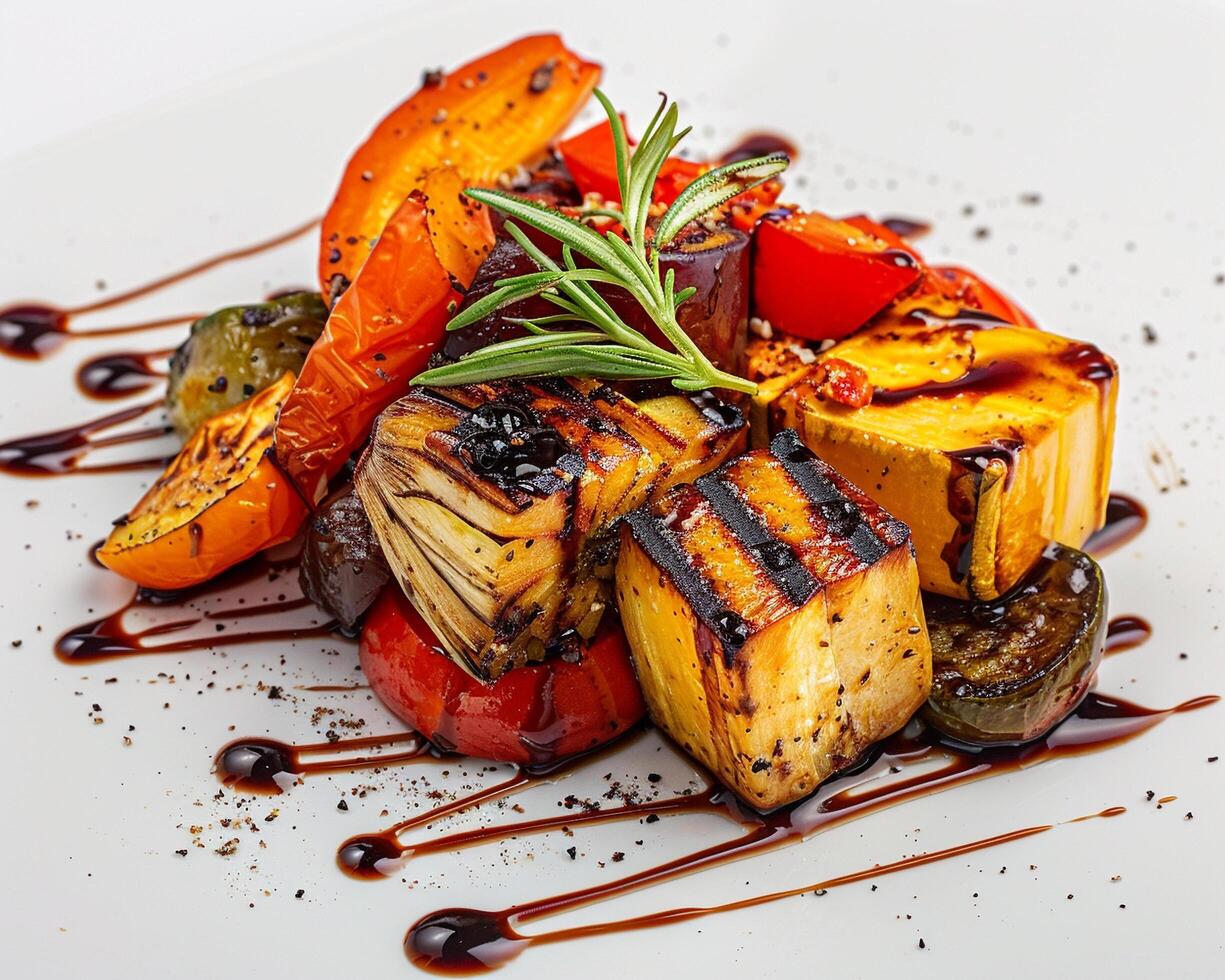 a plate of food with a sauce on it photo