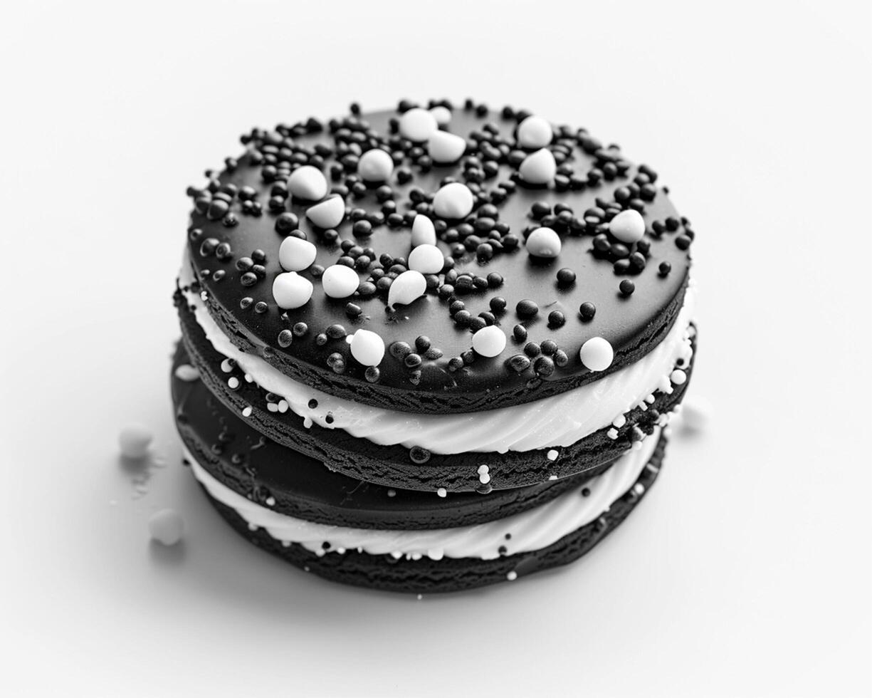 a stack of black and white cookies with sprinkles photo