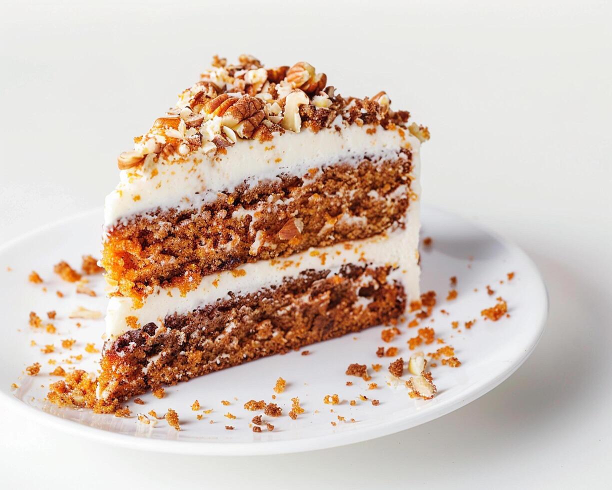 a slice of carrot cake on a white plate photo