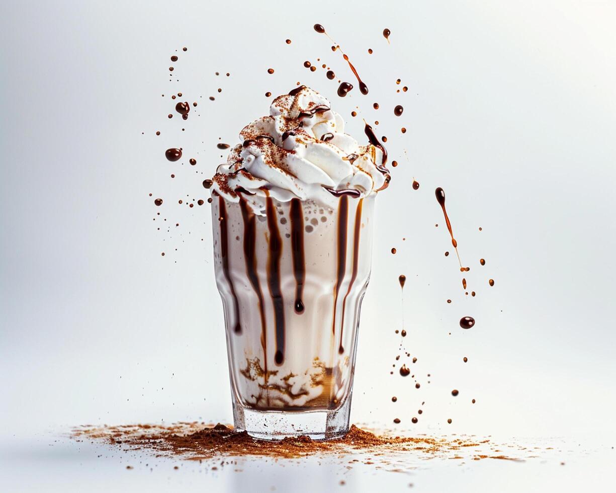 an ice cream milkshake with chocolate and whipped cream photo