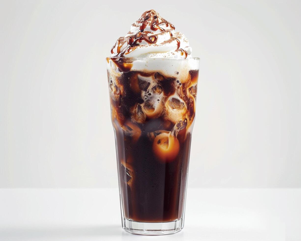 an iced coffee with whipped cream and chocolate syrup photo