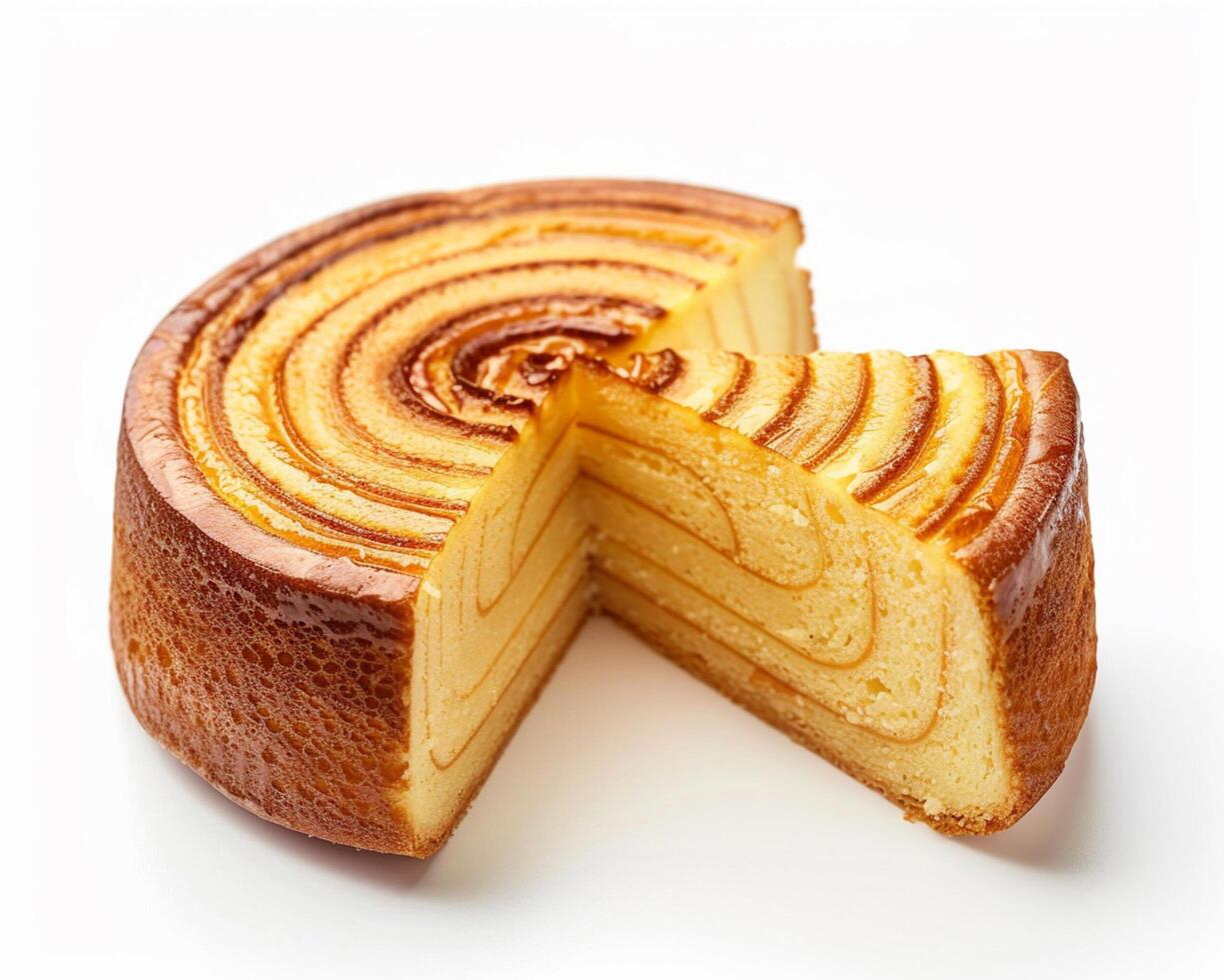 a piece of cake with a spiral pattern on it photo