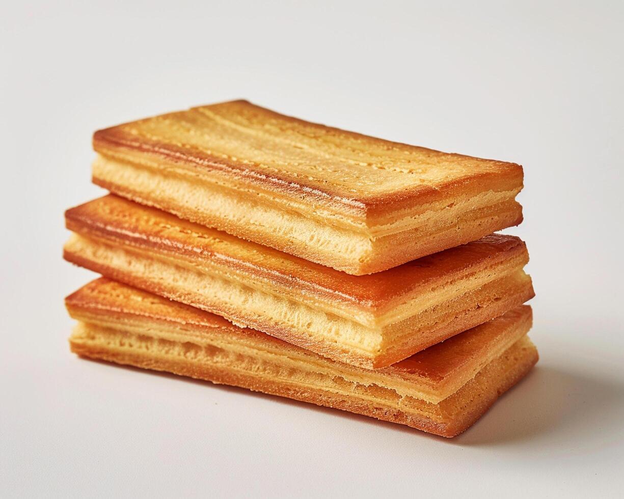 three pieces of bread are stacked on top of each other photo