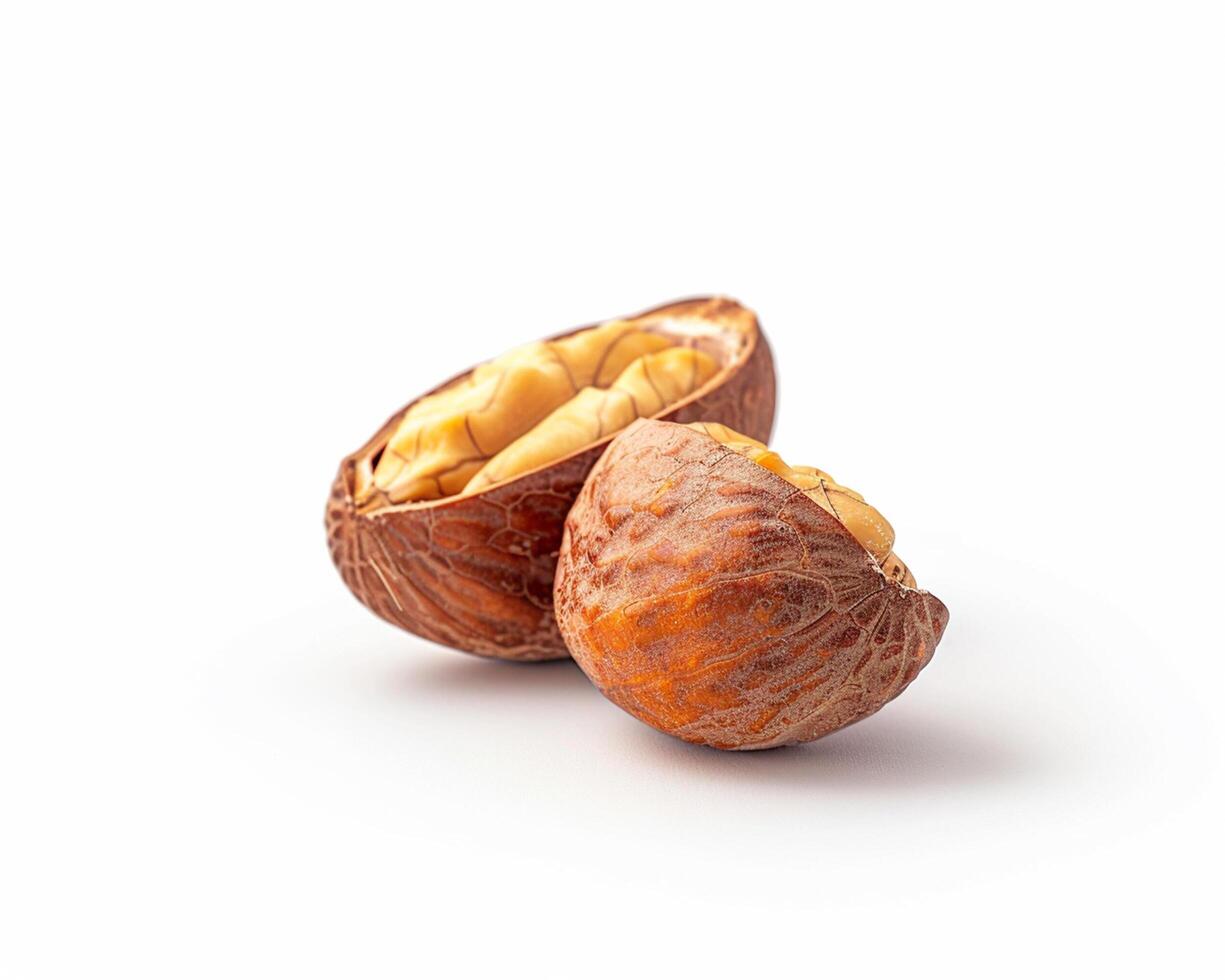 nut shell and nut on white background photo