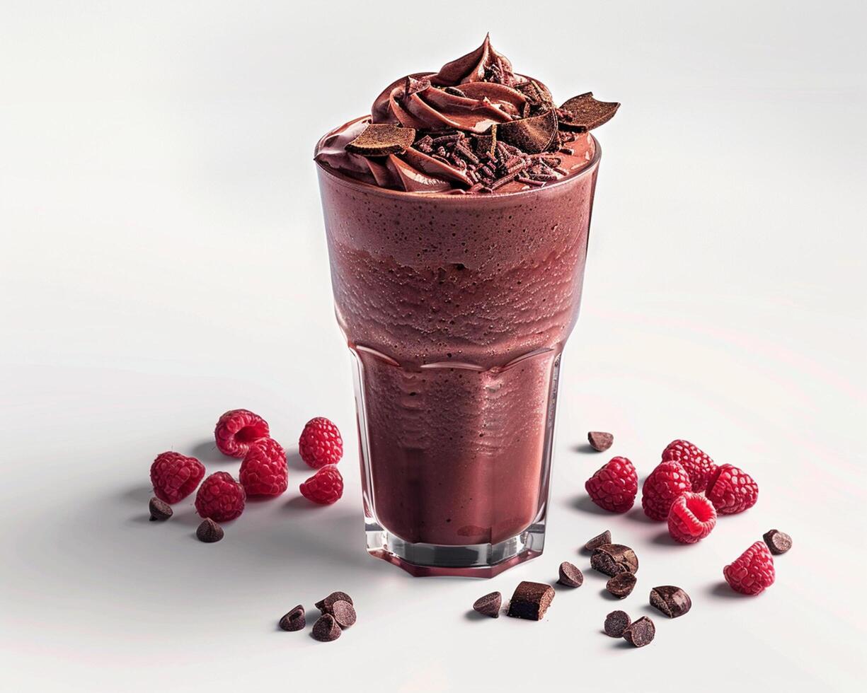 a chocolate shake with raspberries photo