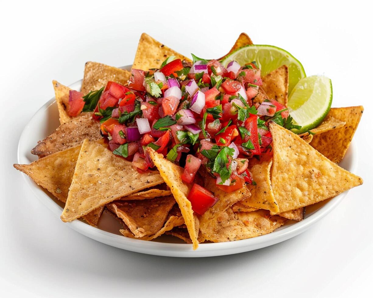 tortilla chips with salsa and lime photo