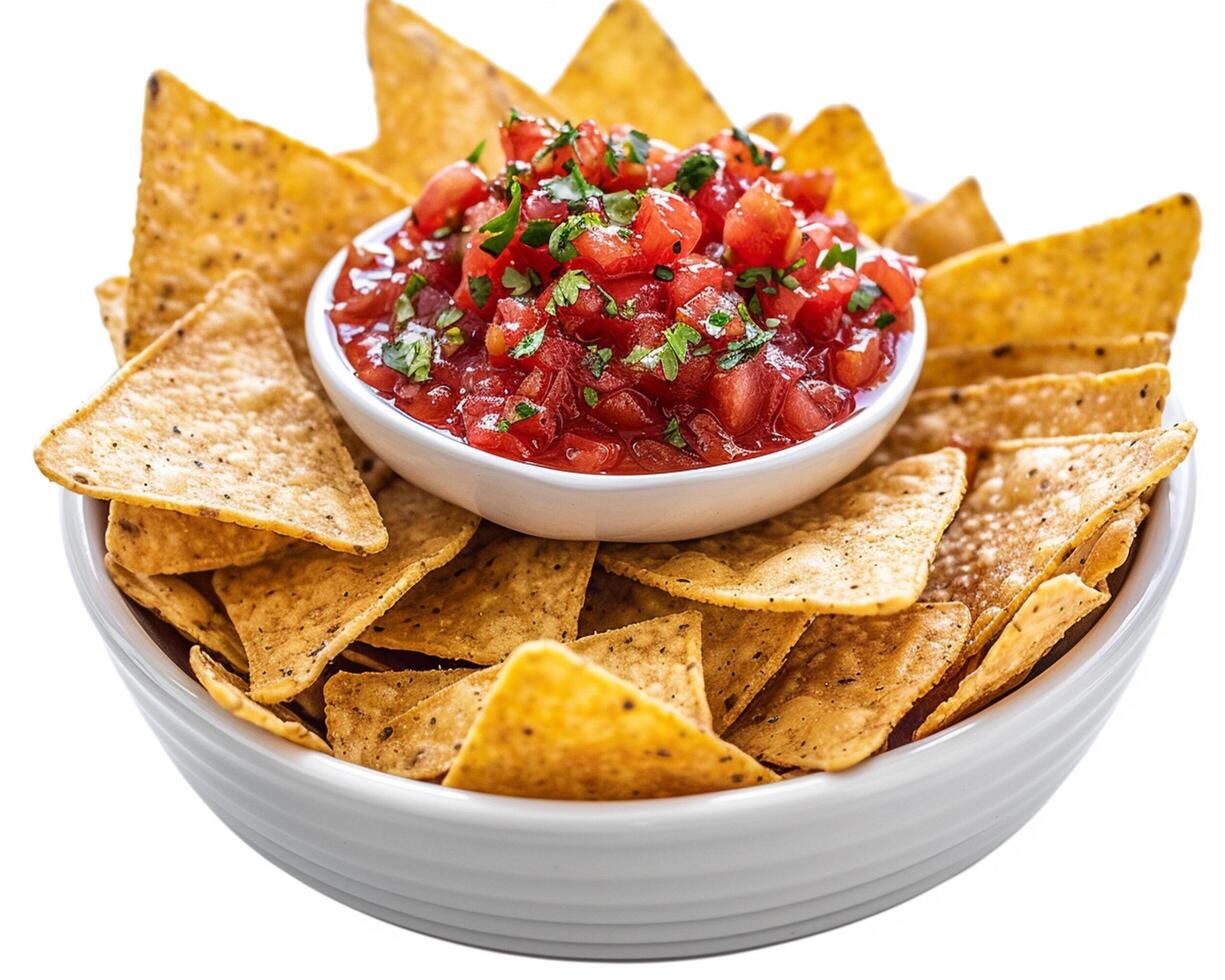 tortilla chips with salsa in a bowl photo