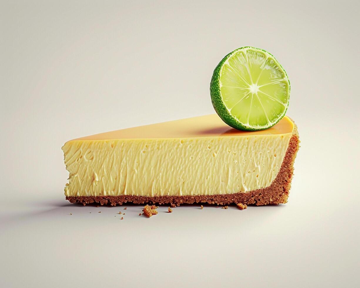 a slice of cheesecake with a lime on top photo
