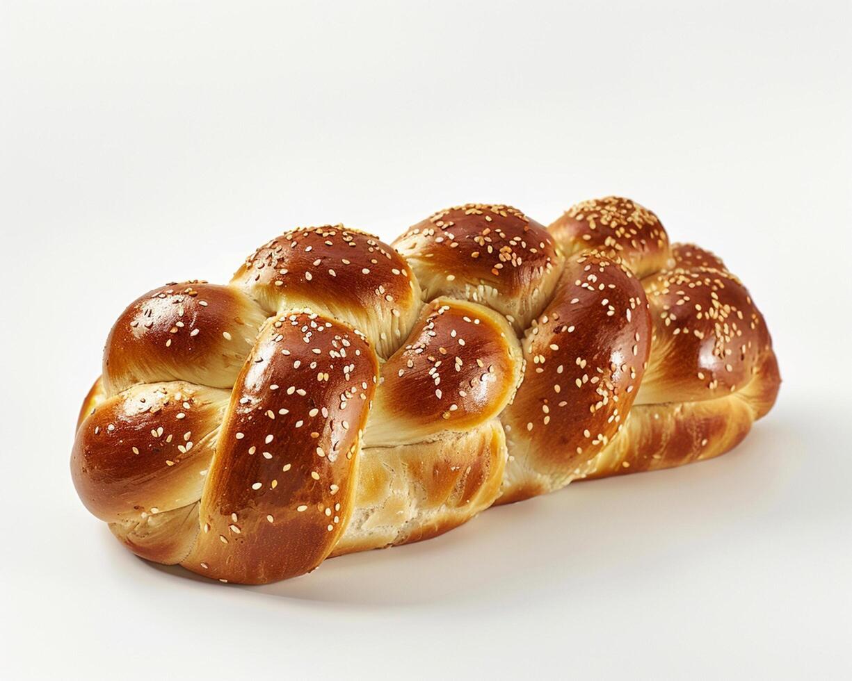 a braided bread on a white surface photo