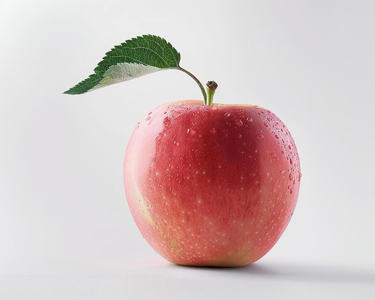a red apple with a leaf on it photo