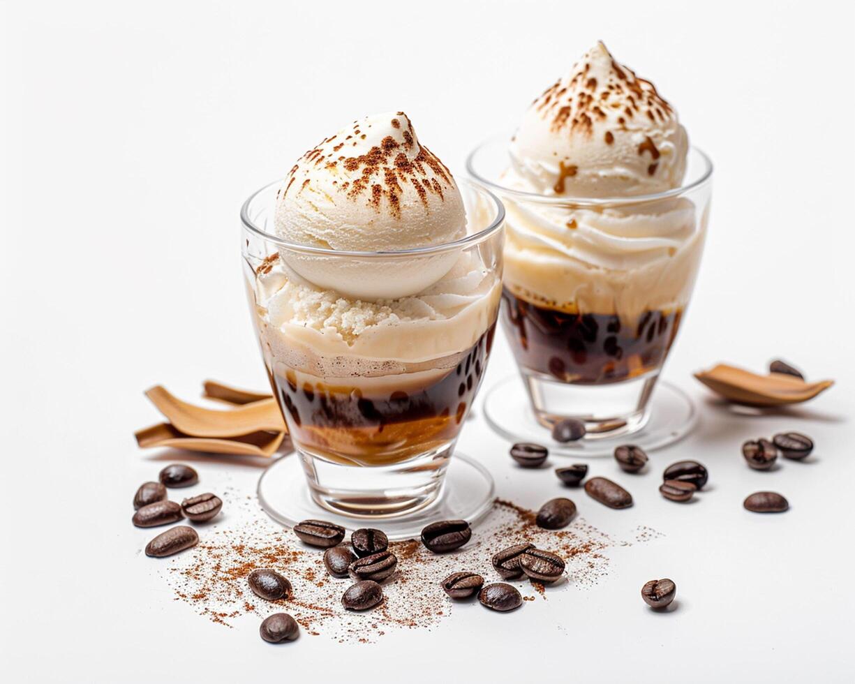 two glasses of coffee ice cream with whipped cream photo