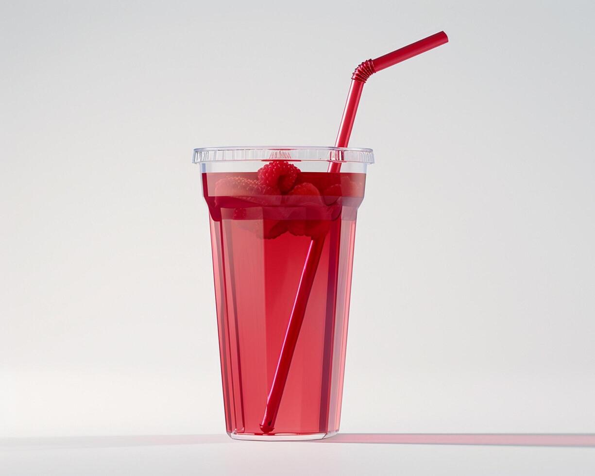 a clear cup with a straw and a red drink photo