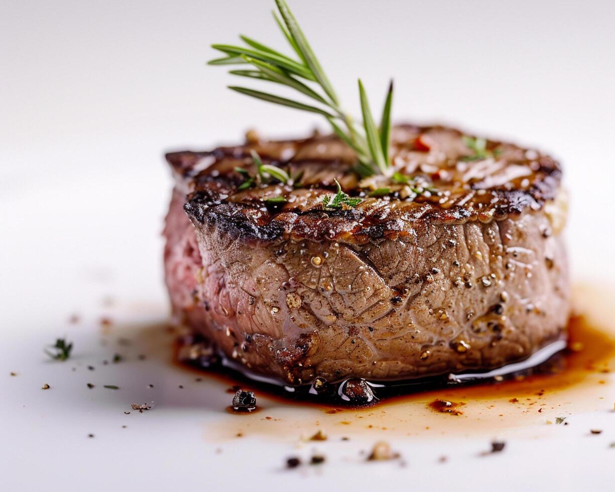 a steak is shown on a white plate photo