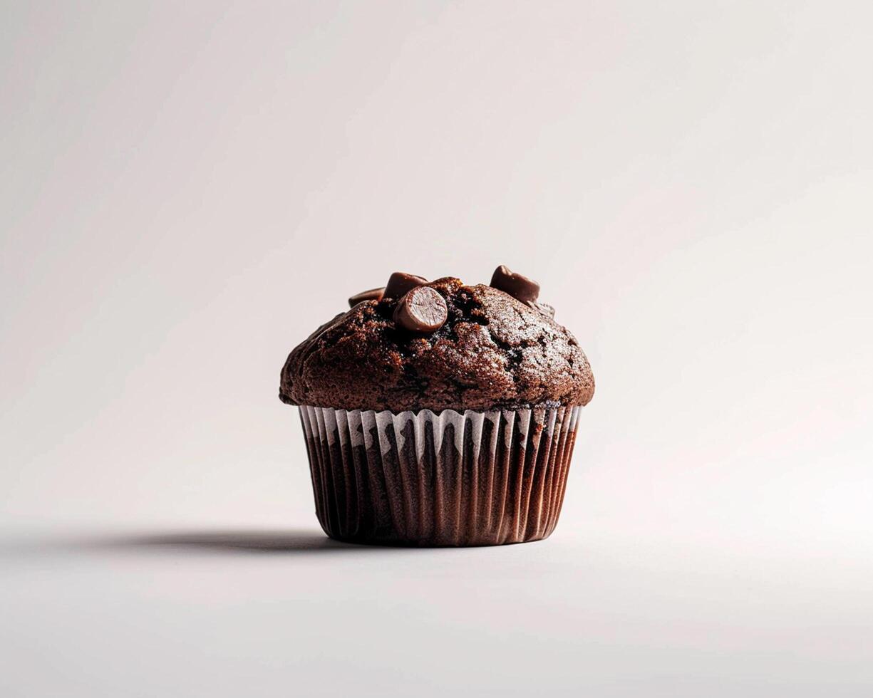 a chocolate muffin on a white background photo