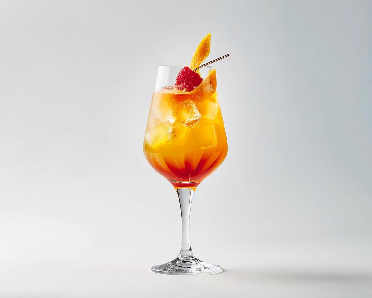 a glass of orange drink with a cherry on top photo
