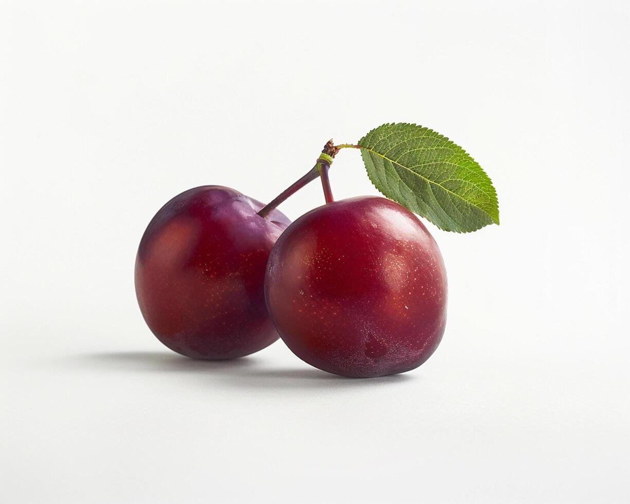 two plums on a white background photo