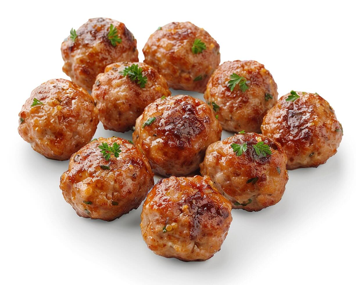 six meatballs on a white background photo