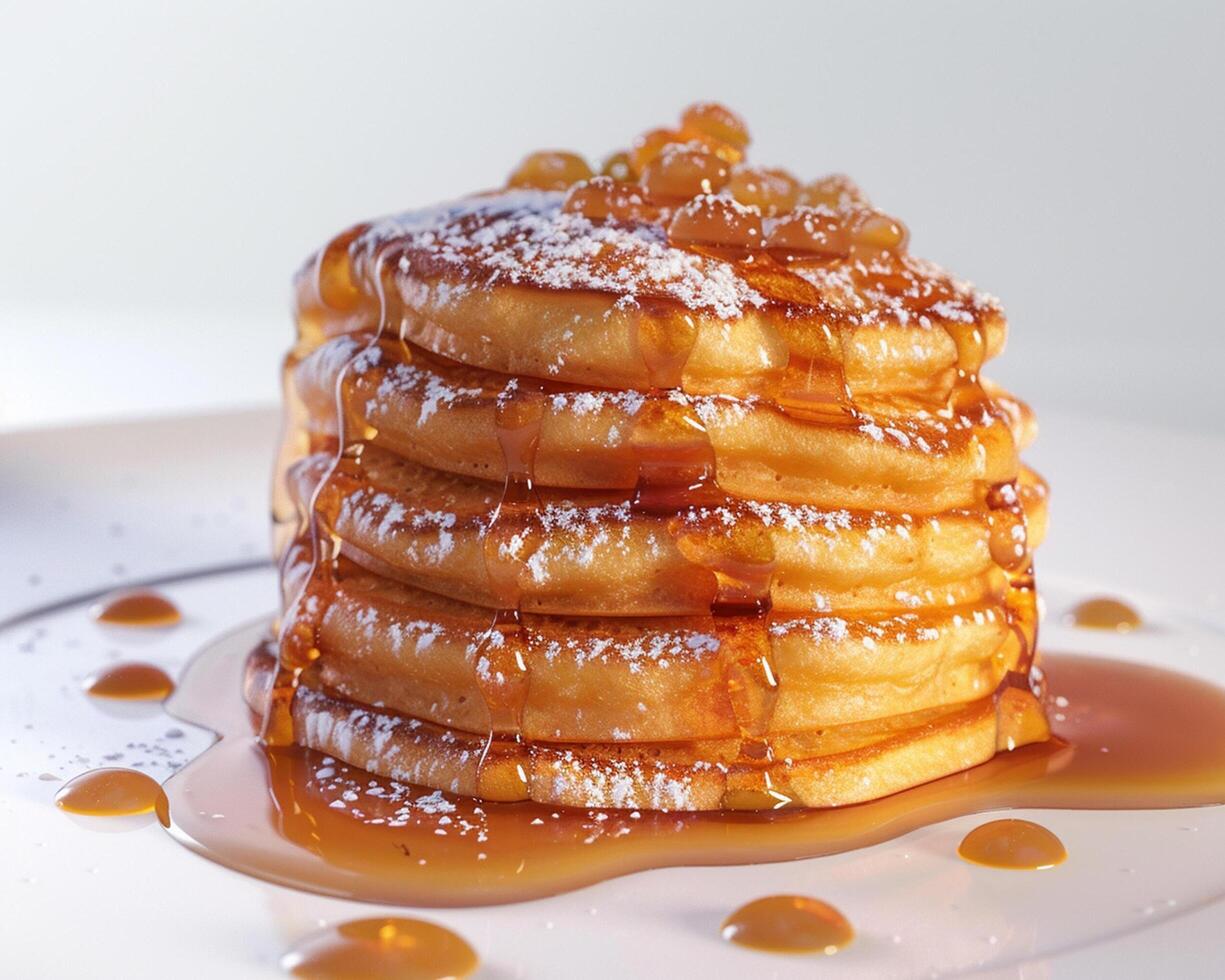 a stack of pancakes on a plate with syrup photo
