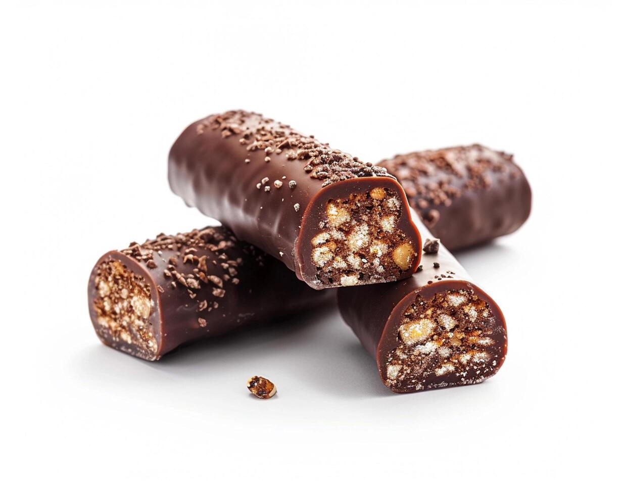 chocolate covered nuts on white background photo