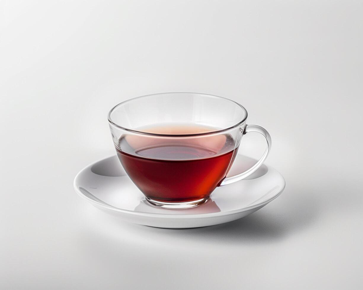 a cup of tea on a saucer on a white background photo