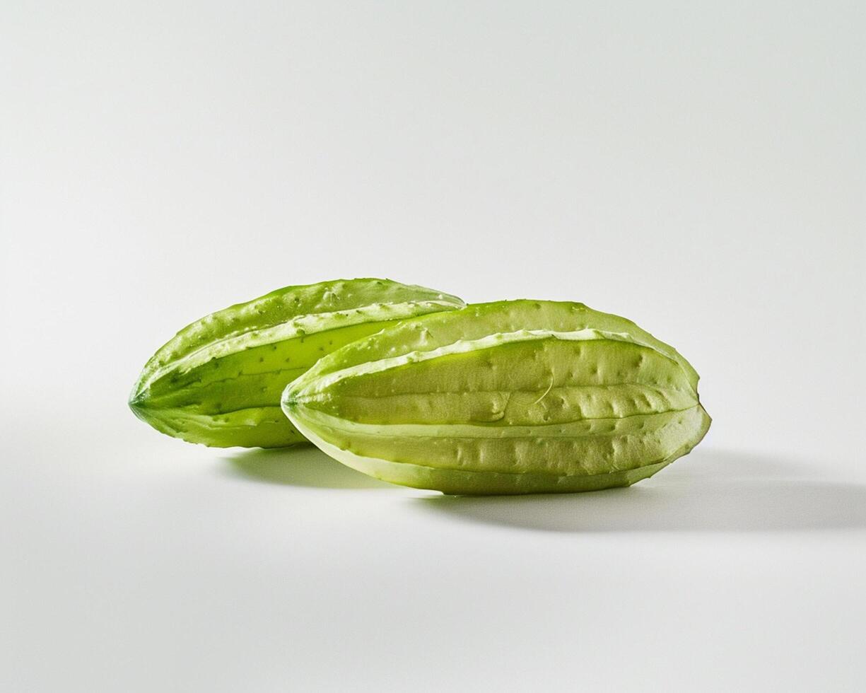 two green beans on a white surface photo