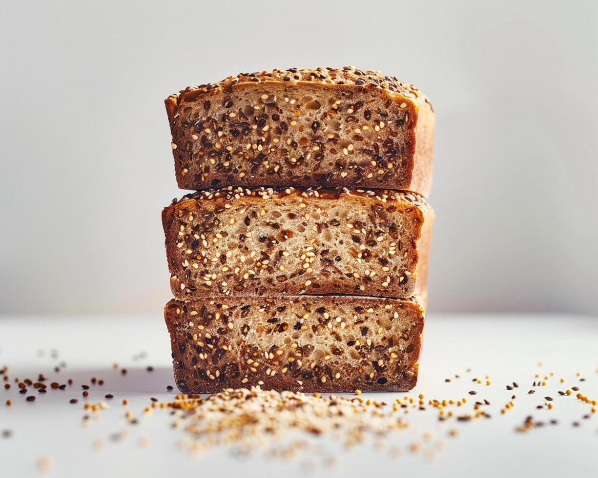 a stack of bread with sesame seeds on top photo