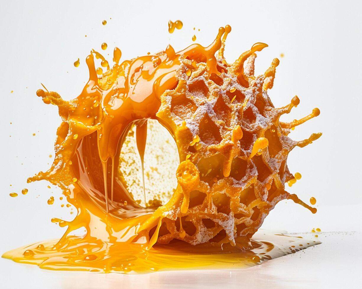 orange juice splashing on a table photo