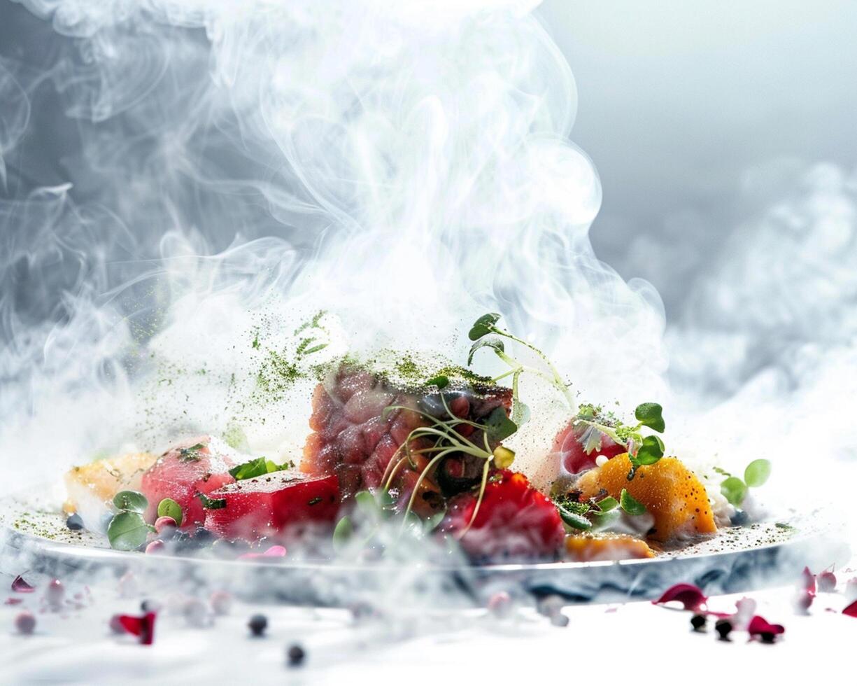 a plate with smoke coming out of it photo