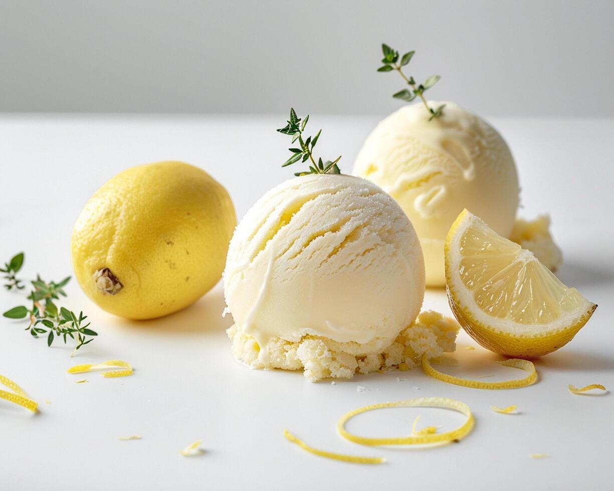 lemon ice cream with thyme photo