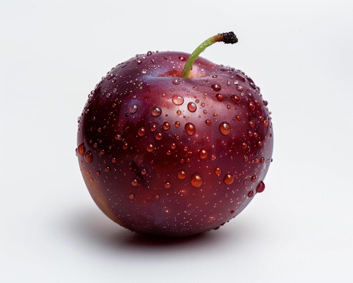 a red apple with water droplets on it photo