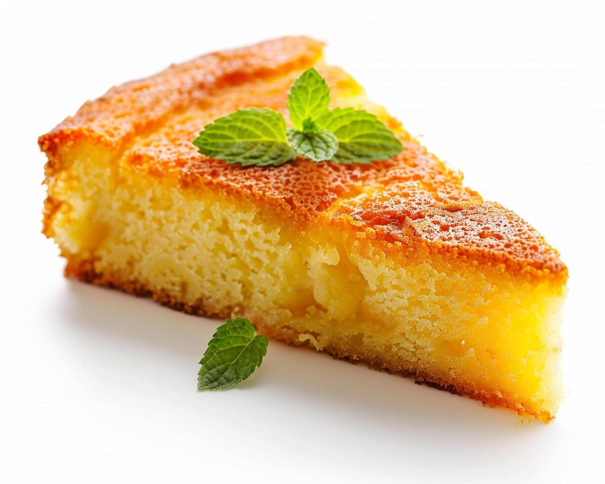 a piece of cake with a slice of lemon on top photo