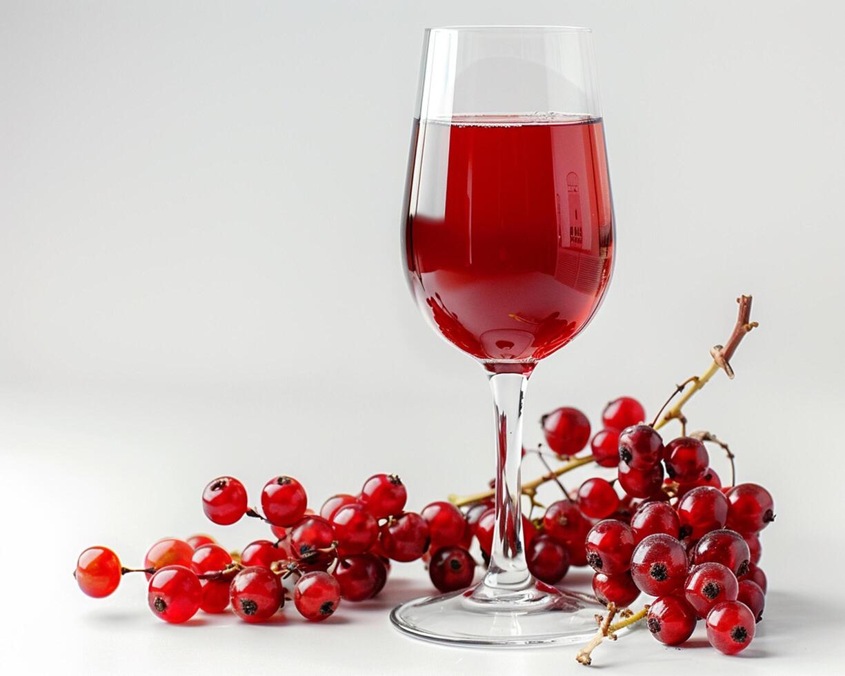 a glass of red wine with some berries photo