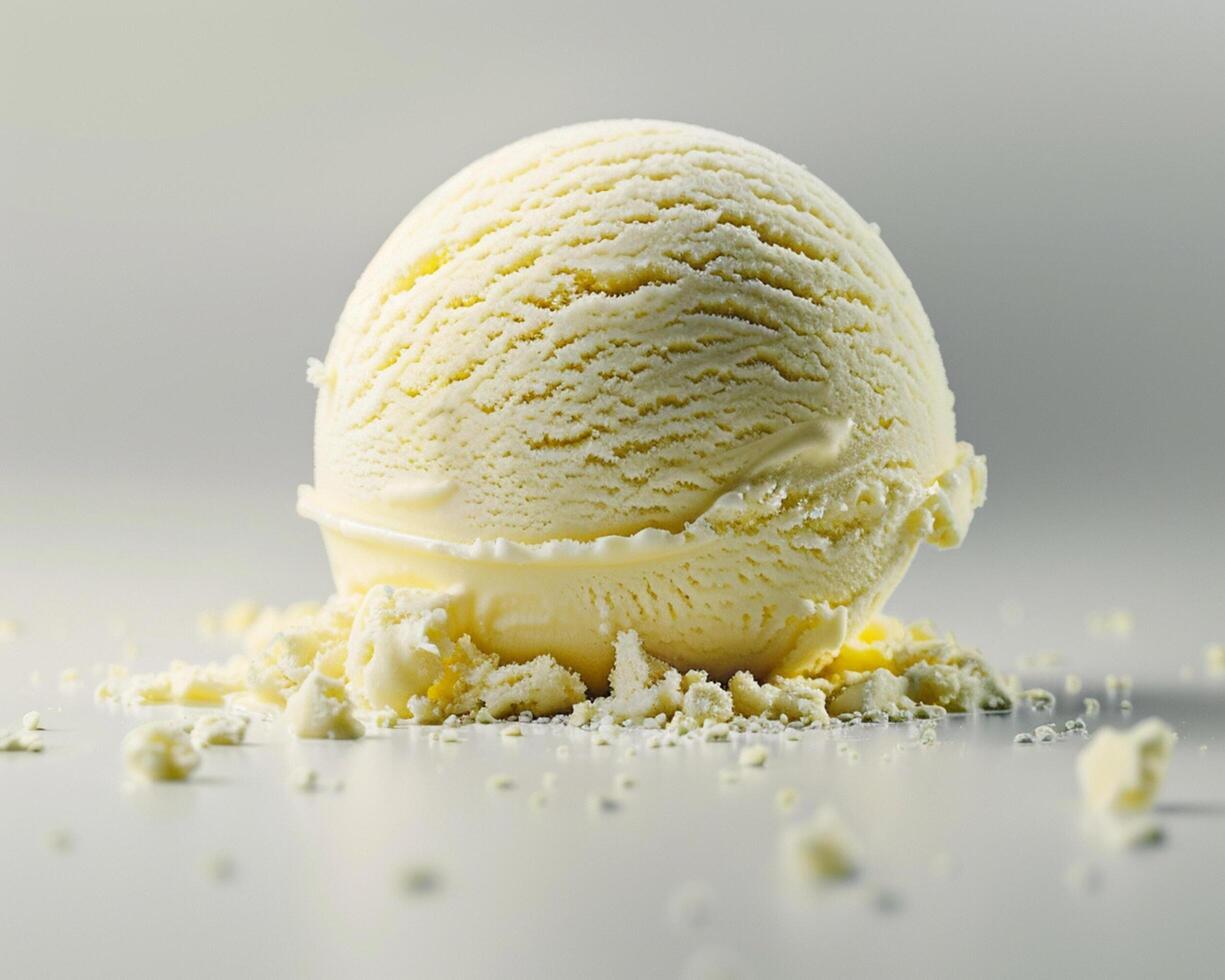 a scoop of ice cream is shown on a white surface photo
