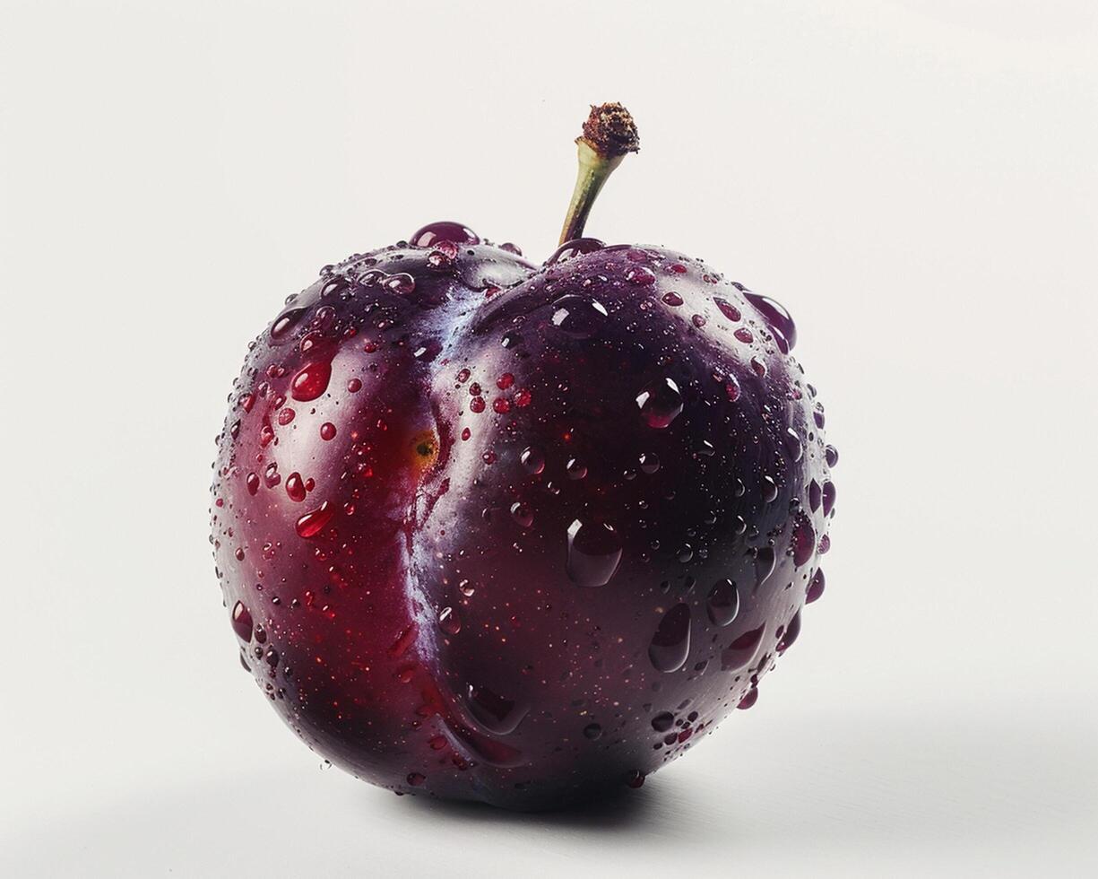 a purple fruit with water droplets photo
