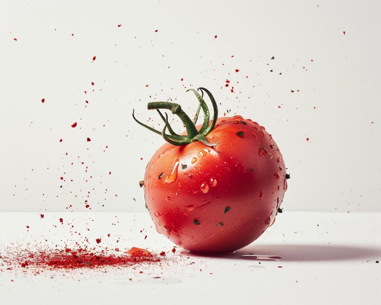 a tomato is being splattered with red paint photo