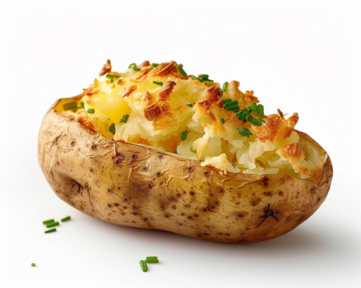 a baked potato with cheese and chives photo