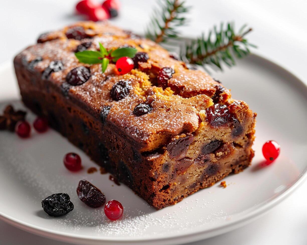 a piece of fruit cake on a plate photo