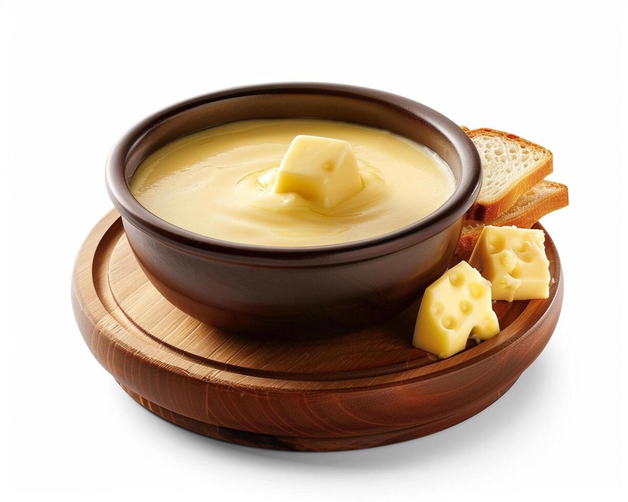 cheese and bread on a wooden plate photo