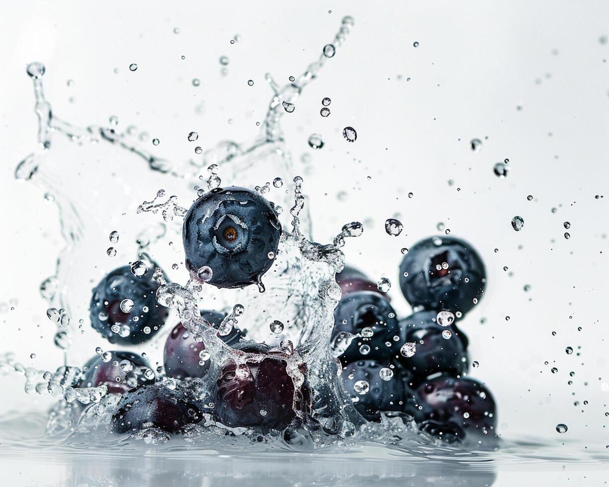 blueberries are splashing into the water photo