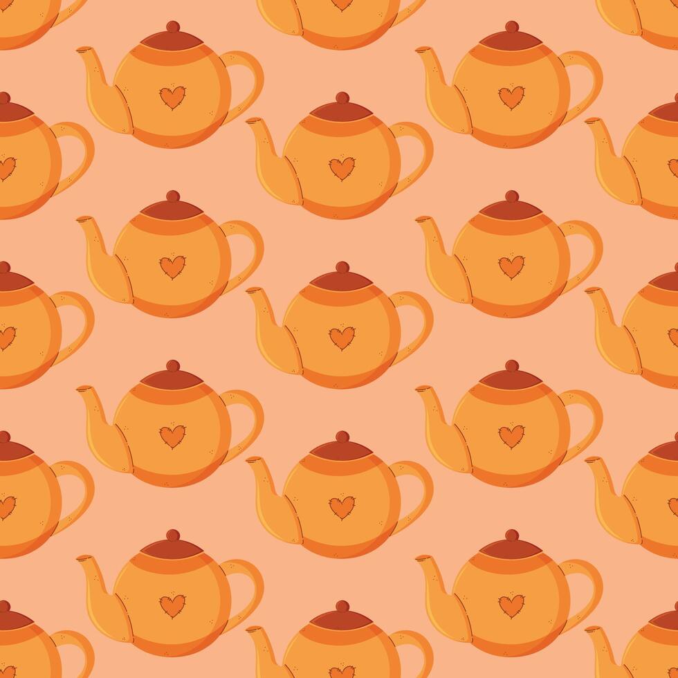 Autumn teapot seamless pattern, autumn elements vector