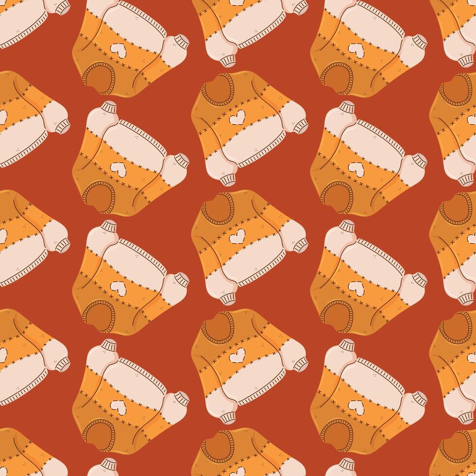 Autumn warm sweater seamless pattern, autumn elements vector