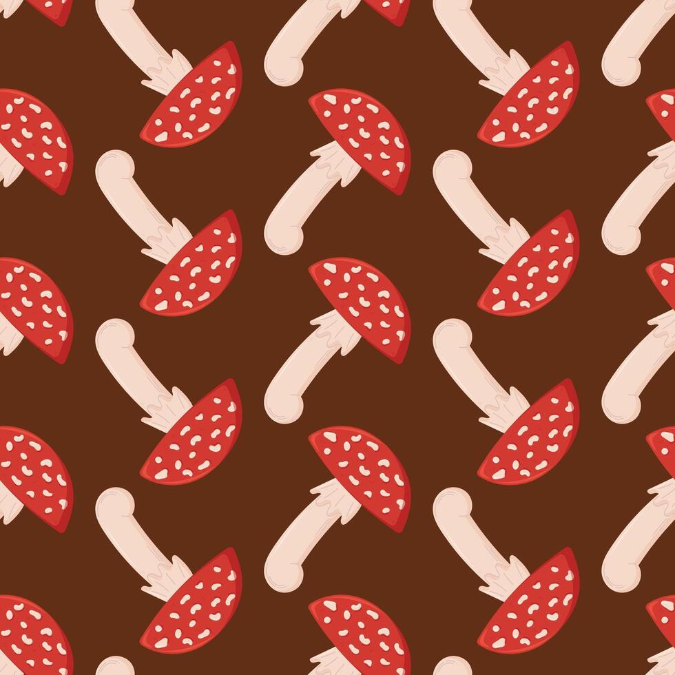 Autumn fly agaric mushroom seamless pattern, autumn elements vector
