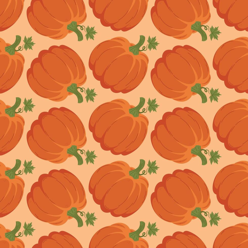 Autumn pumpkin with leaf seamless pattern, autumn elements vector