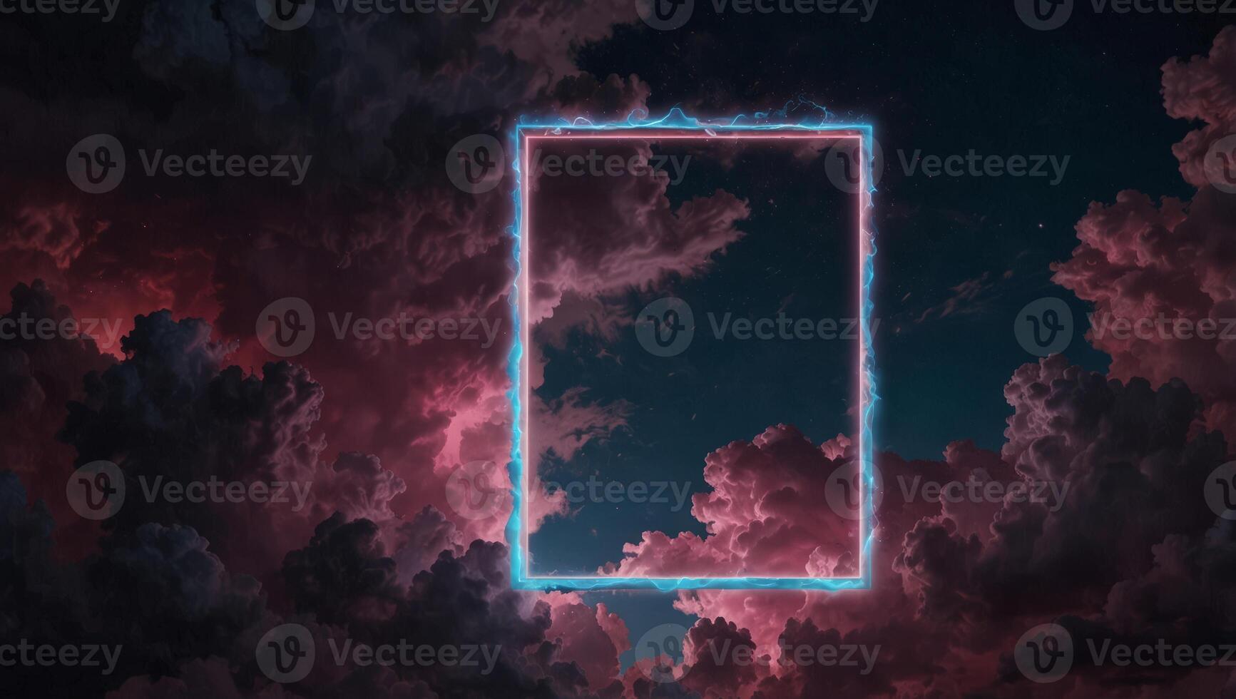 A neon square in the sky with clouds photo