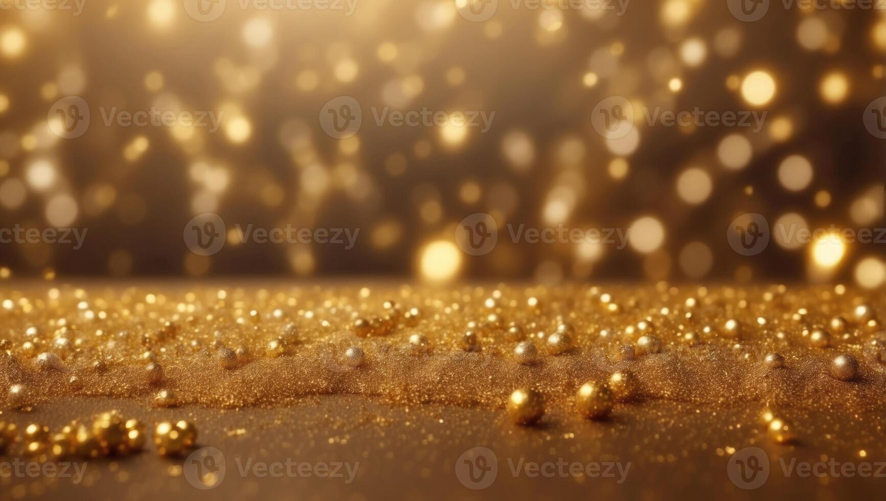 Christmas glowing golden background Gold holiday New year abstract glitter defocused background. photo