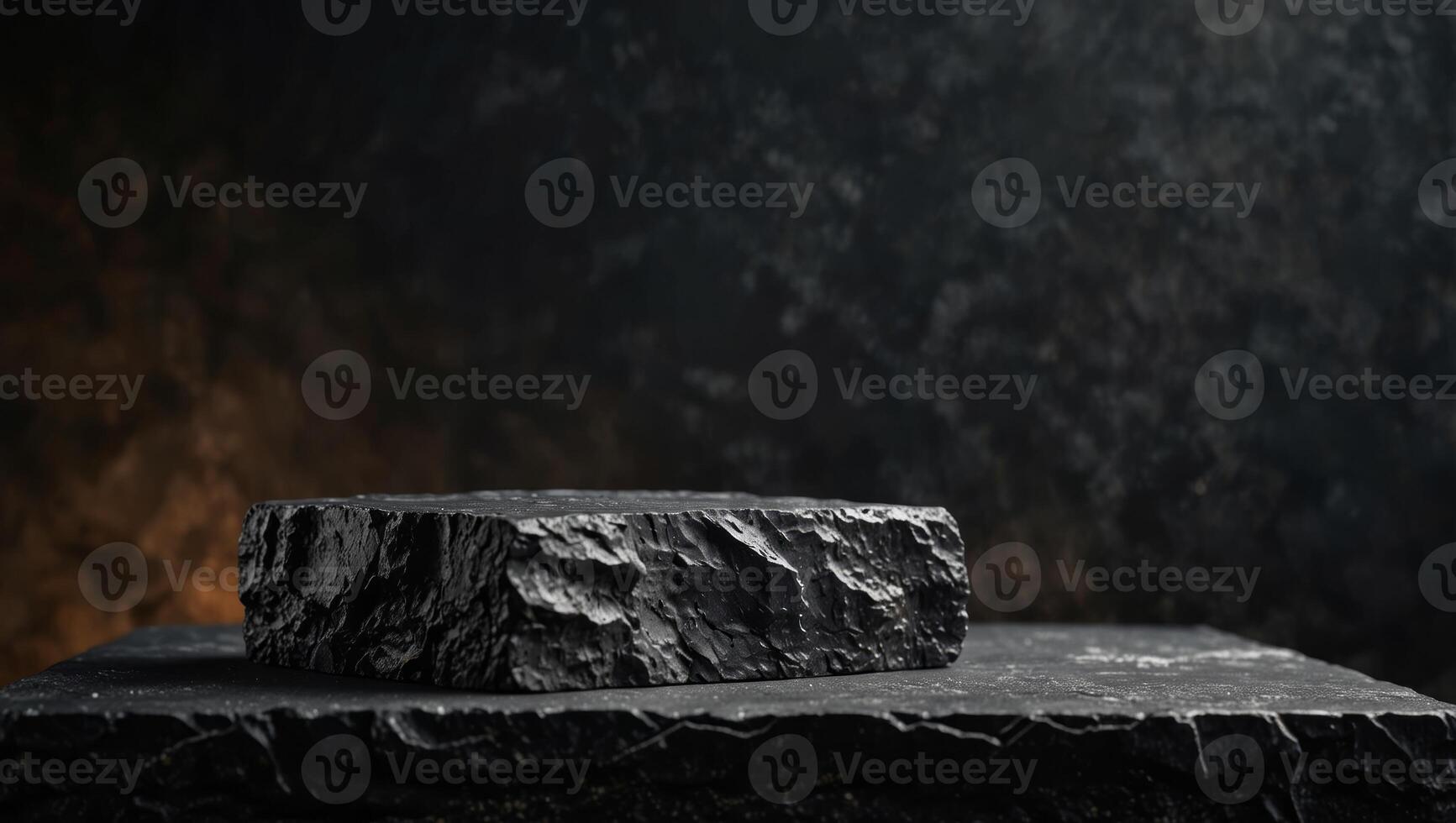 Dark stone podium for display product, dark rock textured background, luxury display podium. photo
