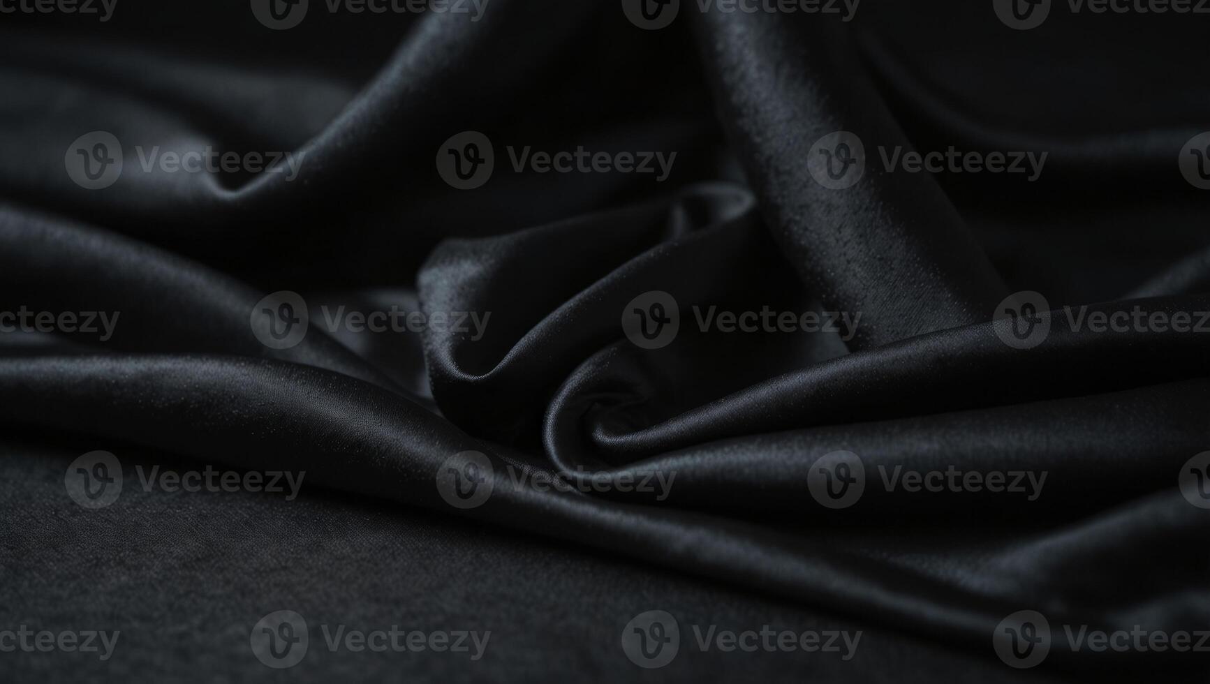 Empty smooth black silk fabric folded cloth background, luxurious fabric textile decoration for poster, banner or cover design, for luxury product display with copy space. photo